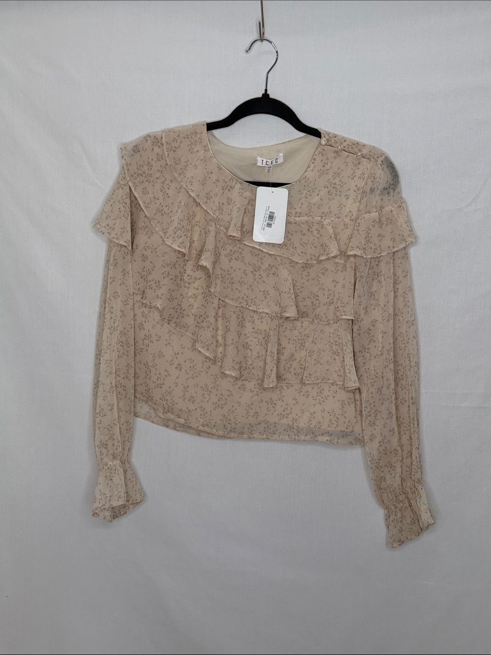 Ice Beige Floral Ruffle Blouse